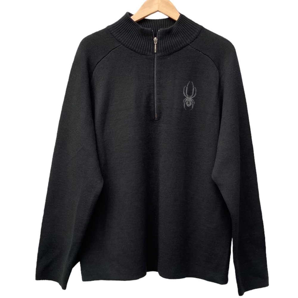 Spyder Sweater Men's Black Wool Blend 1/4 Zip Pullover Ribbed Size Large - Picture 8 of 8